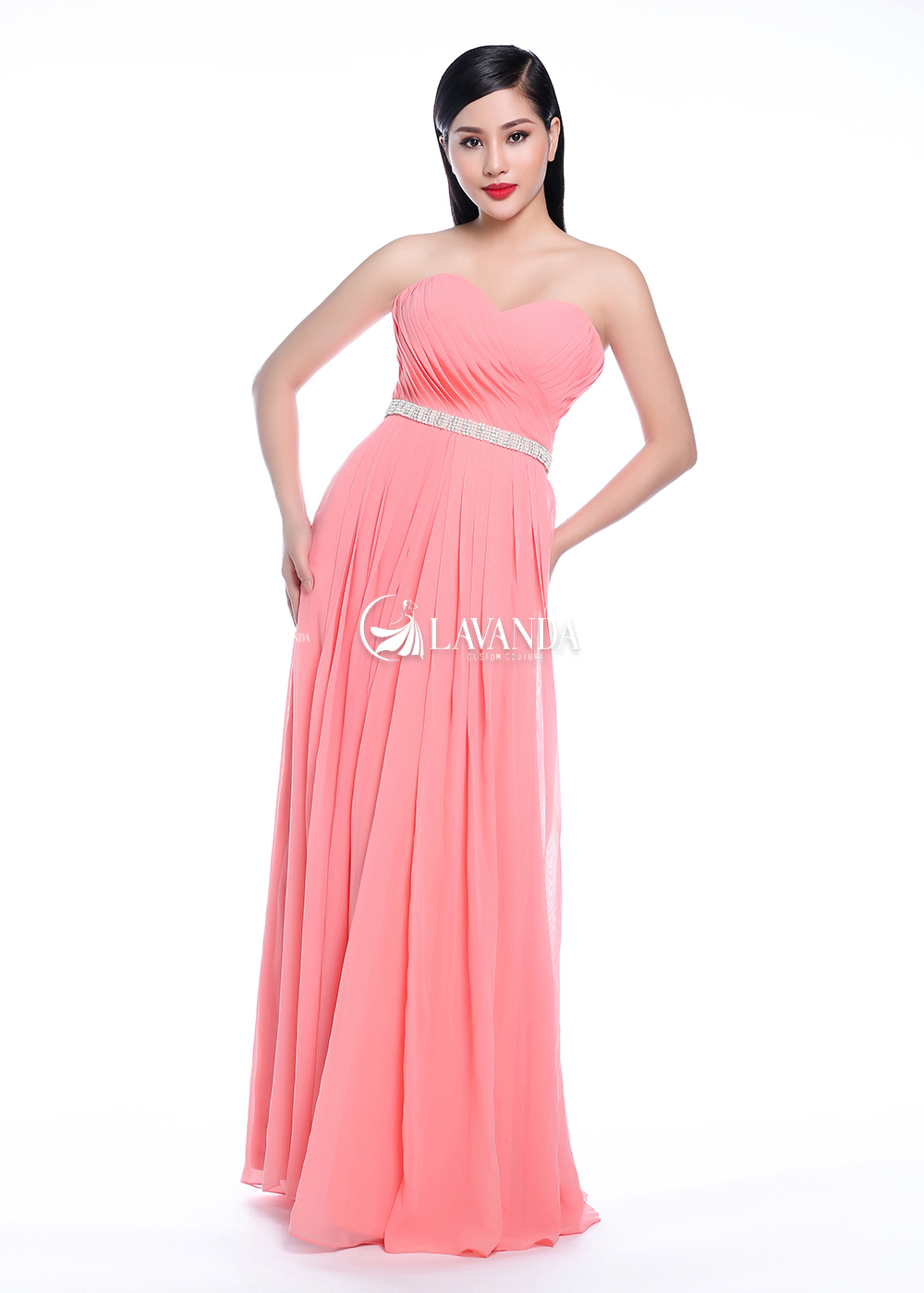PLEATED CHIFFON BRIDESMAID DRESS WITH FULL SKIRT