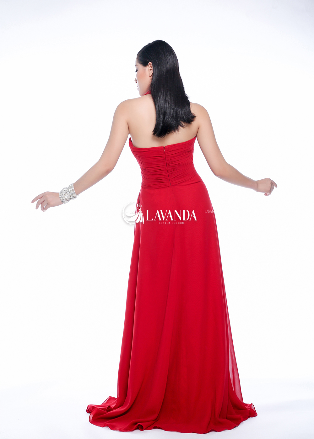 CHIFFON HALTER DRESS WITH LONG SKIRT