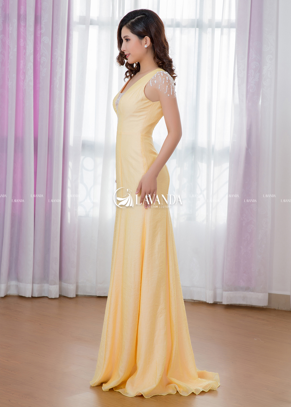 A-LINE SILK CHIFFON BRIDESMAID DRESS WITH BEADING SLEEVES
