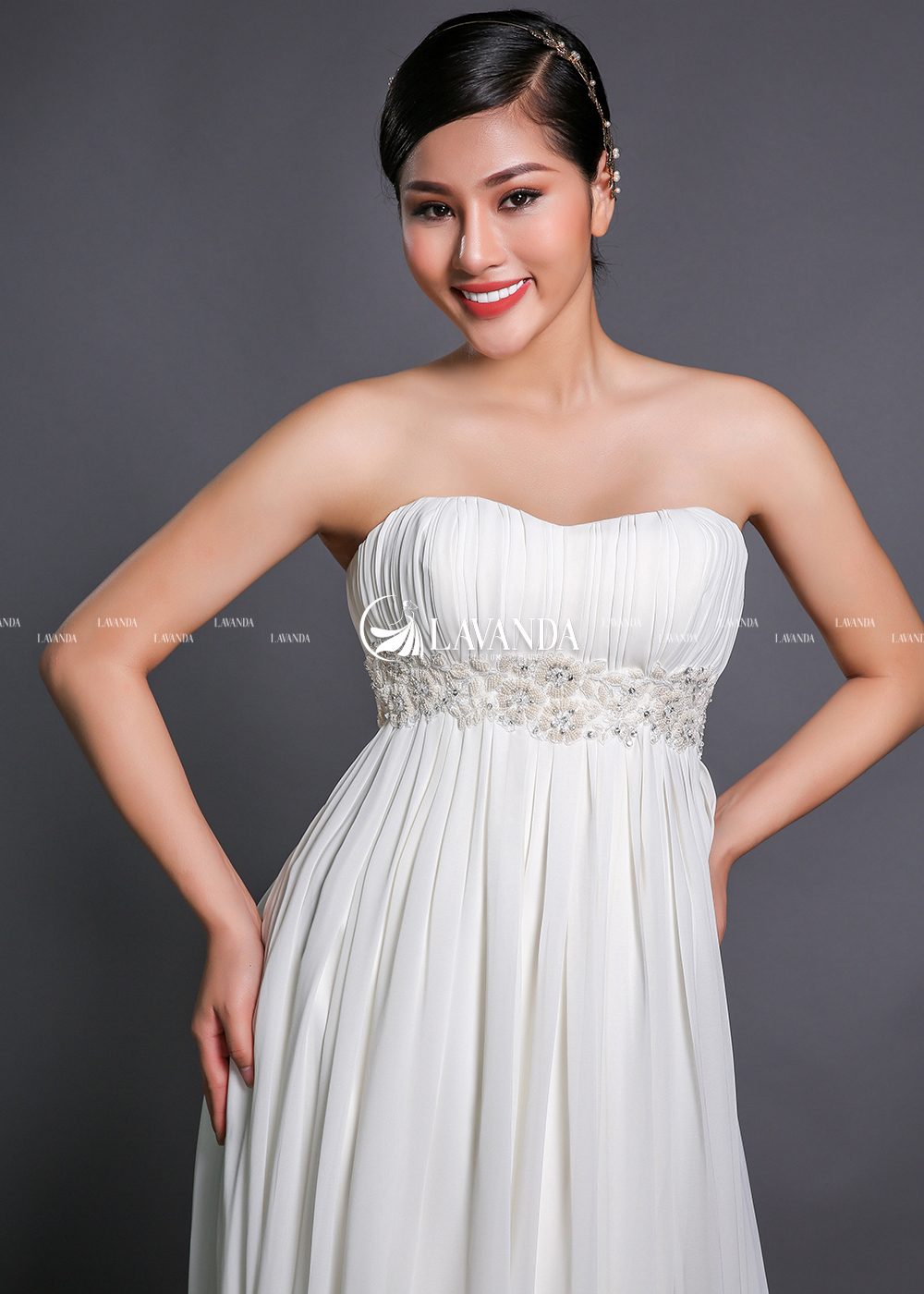 Strapless Pleated Chiffon Wedding Dress With Empire Waist