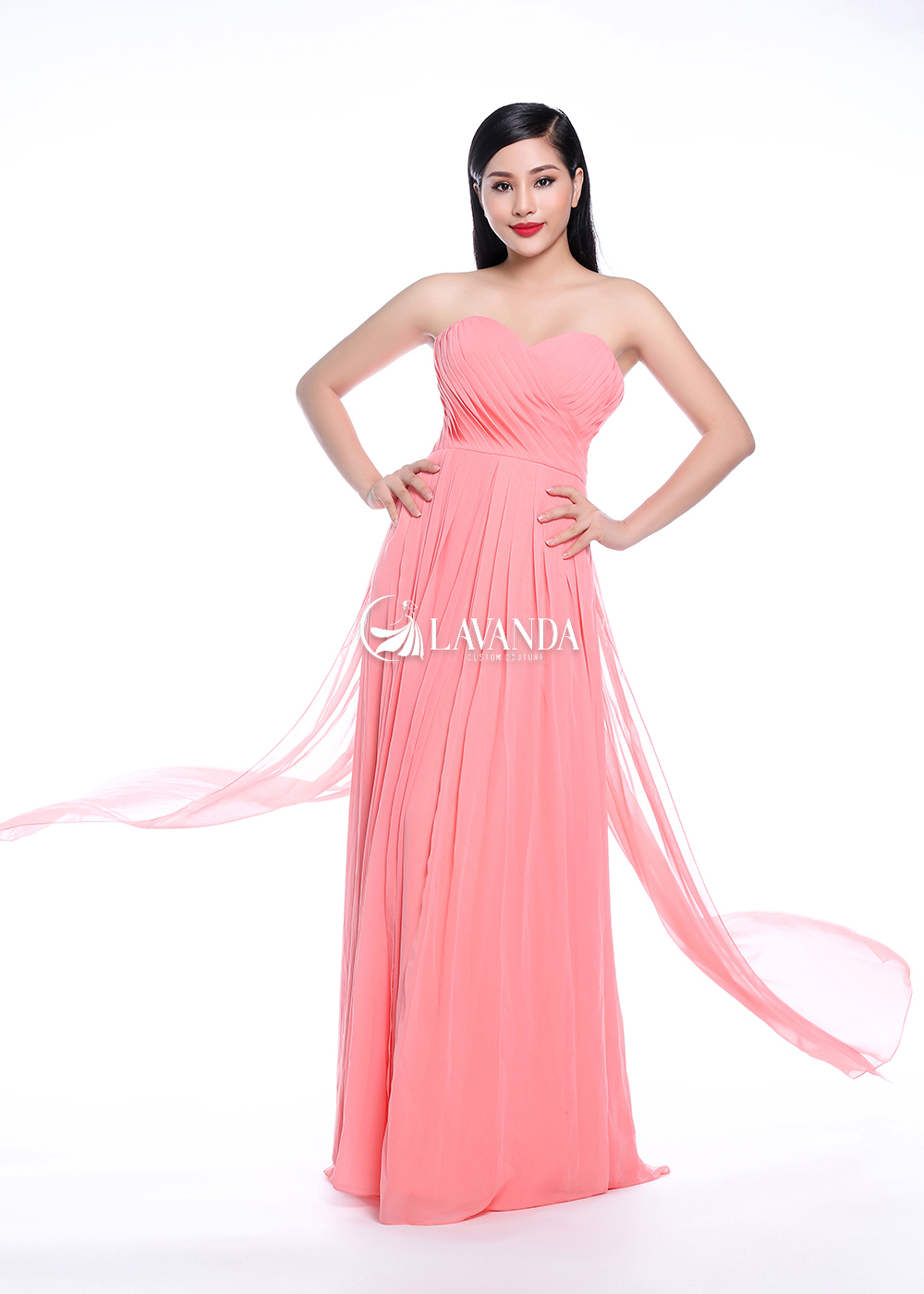 PLEATED CHIFFON BRIDESMAID DRESS WITH FULL SKIRT