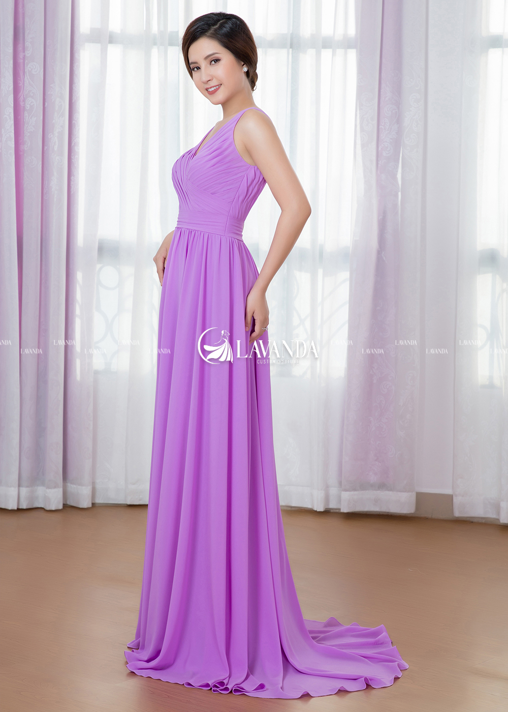 PLEATED CHIFFON DRESS WITH FULL SKIRT