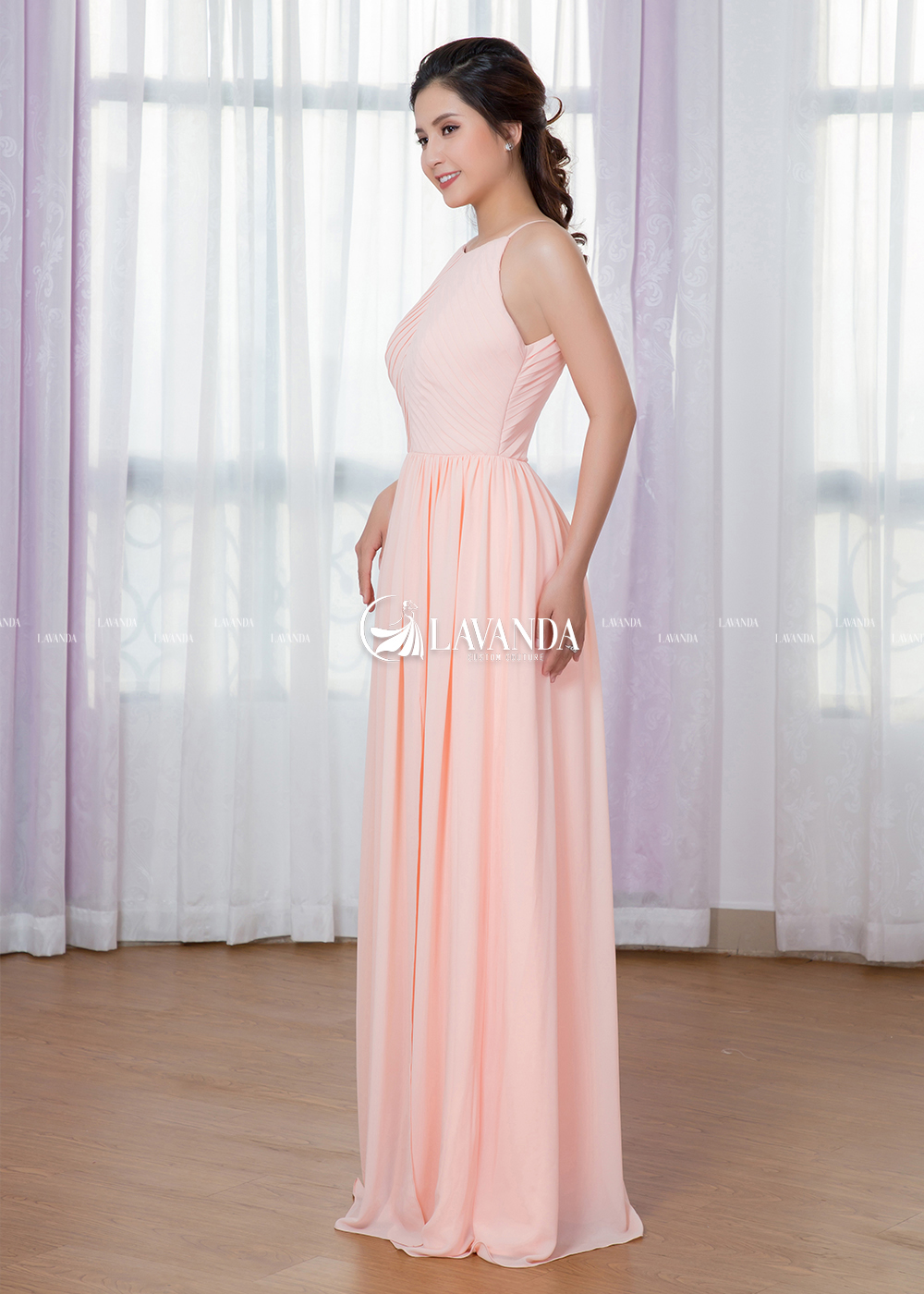 HIGH NECK CHIFFON DRESS WITH SPLIT SKIRT
