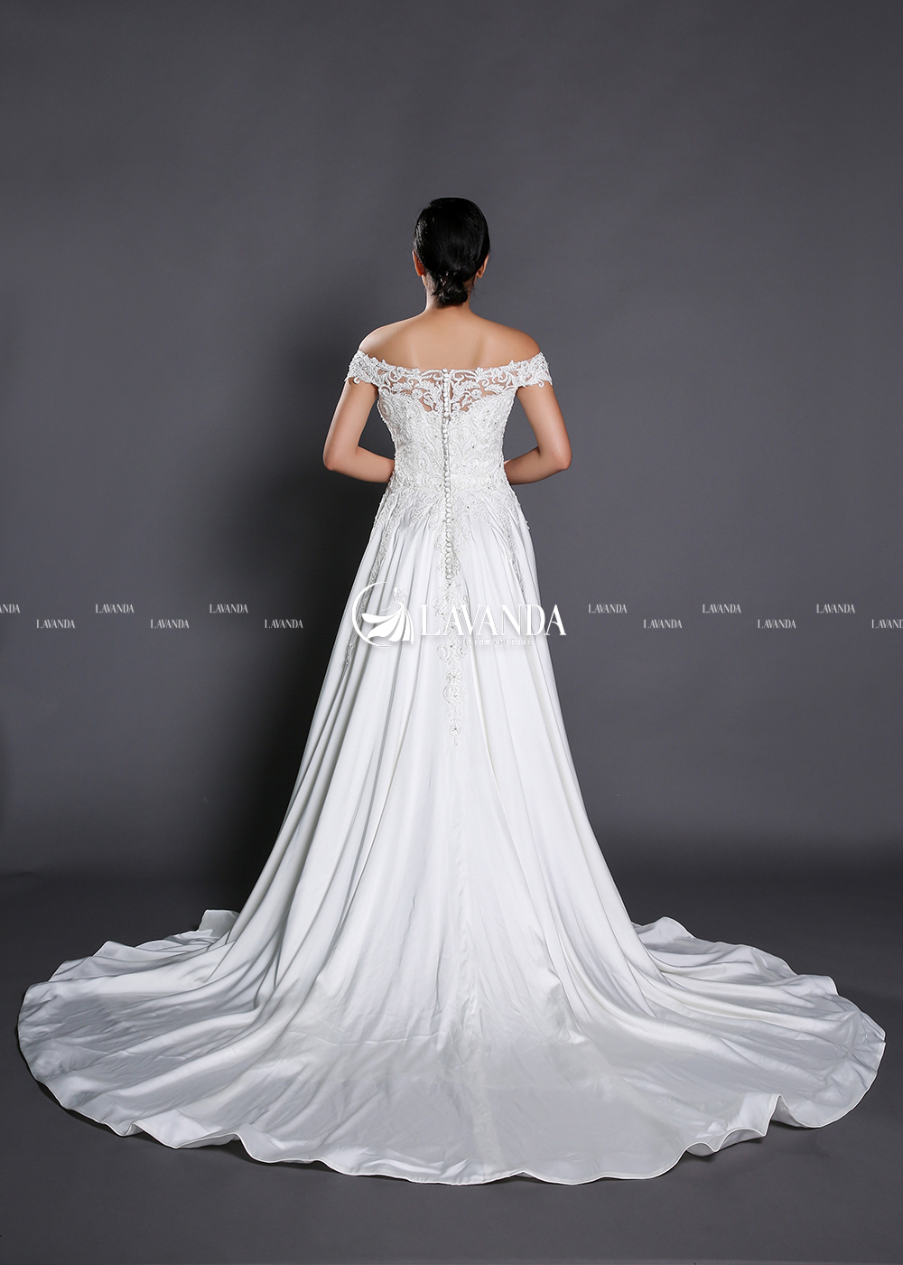 Off-The-Shoulder Wedding Dress With Beaded Lace Bodice