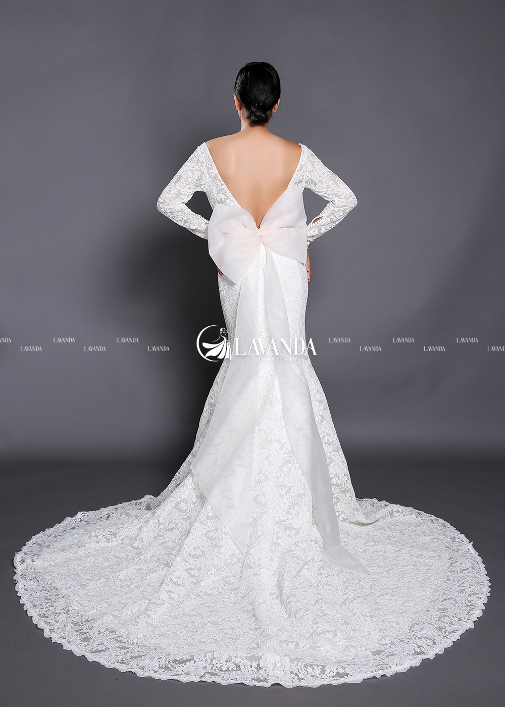 V-Neck Long Sleeve Lace Wedding Dress