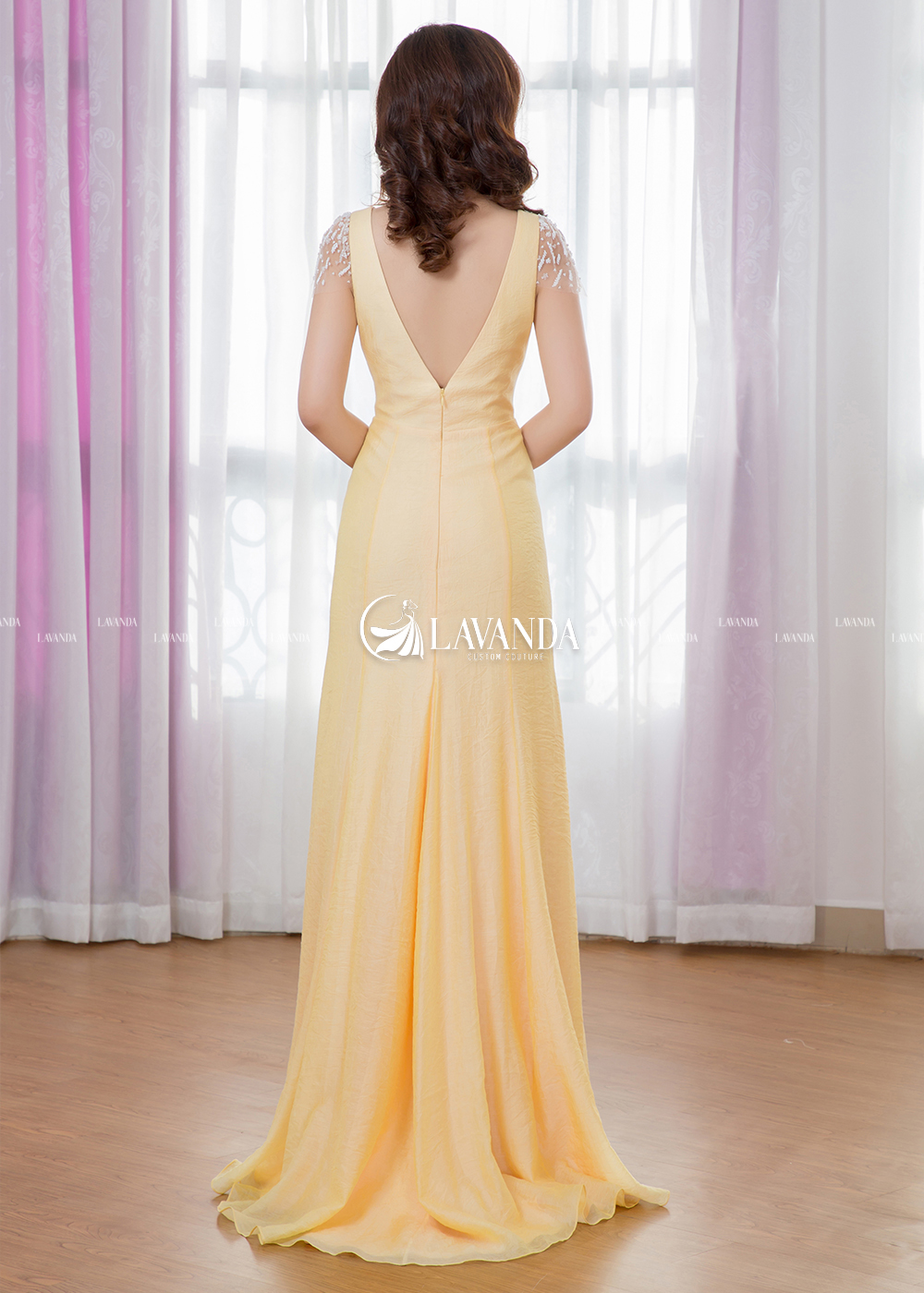 A-LINE SILK CHIFFON BRIDESMAID DRESS WITH BEADING SLEEVES