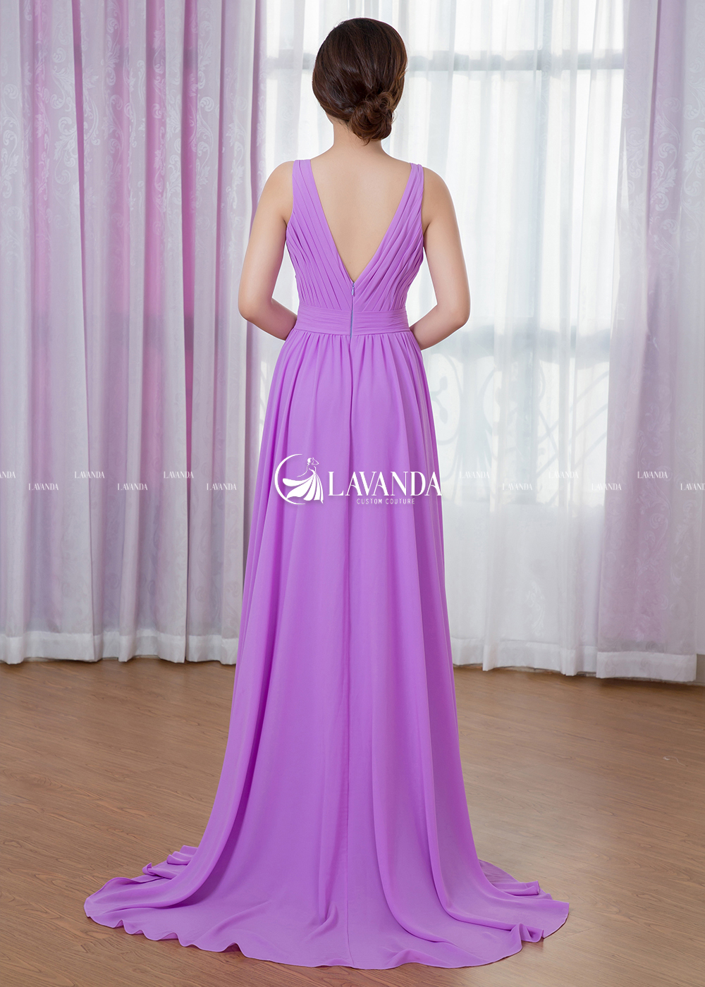 PLEATED CHIFFON DRESS WITH FULL SKIRT