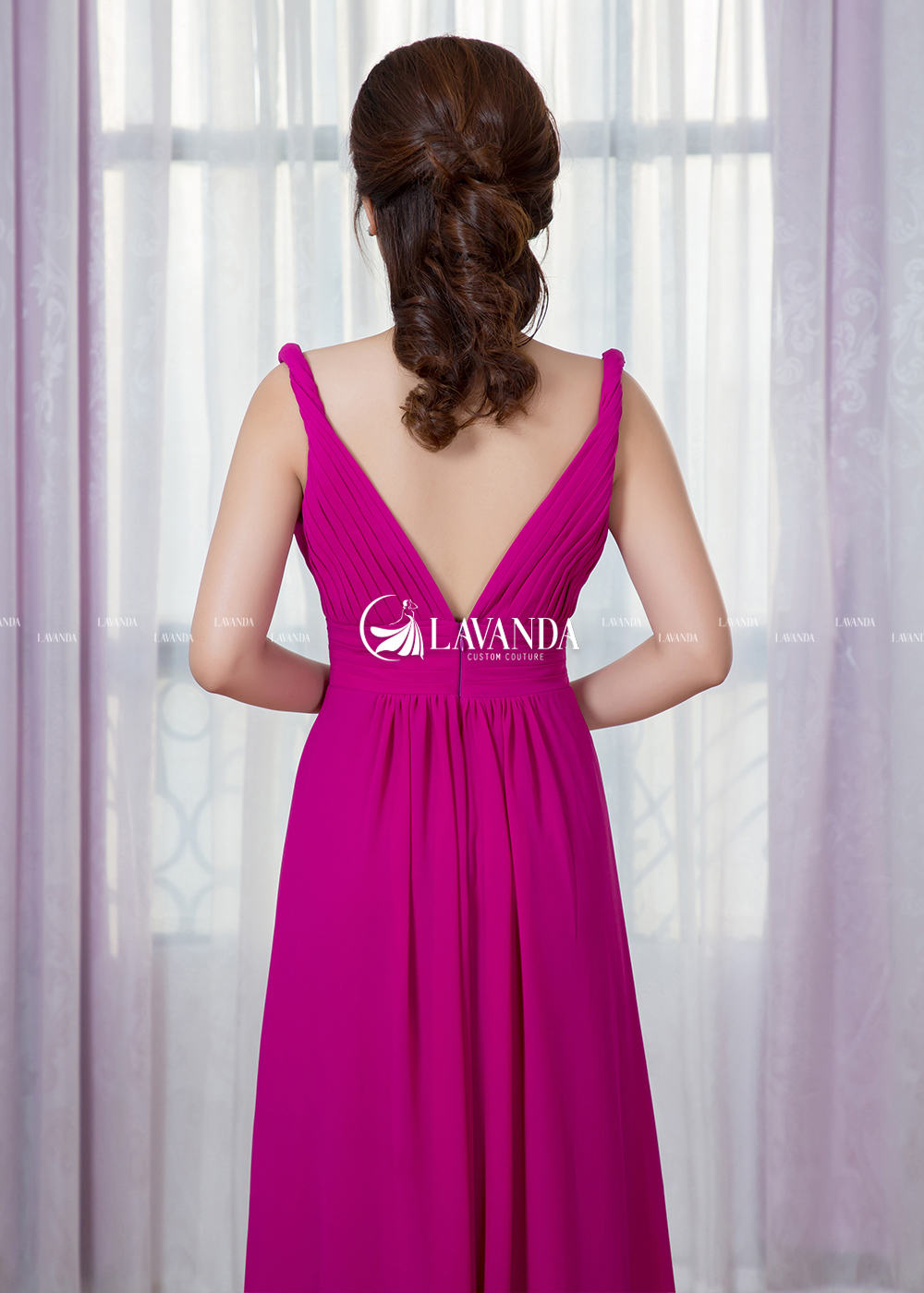 V NECK PLEATED CHIFFON BRIDESMAID DRESS