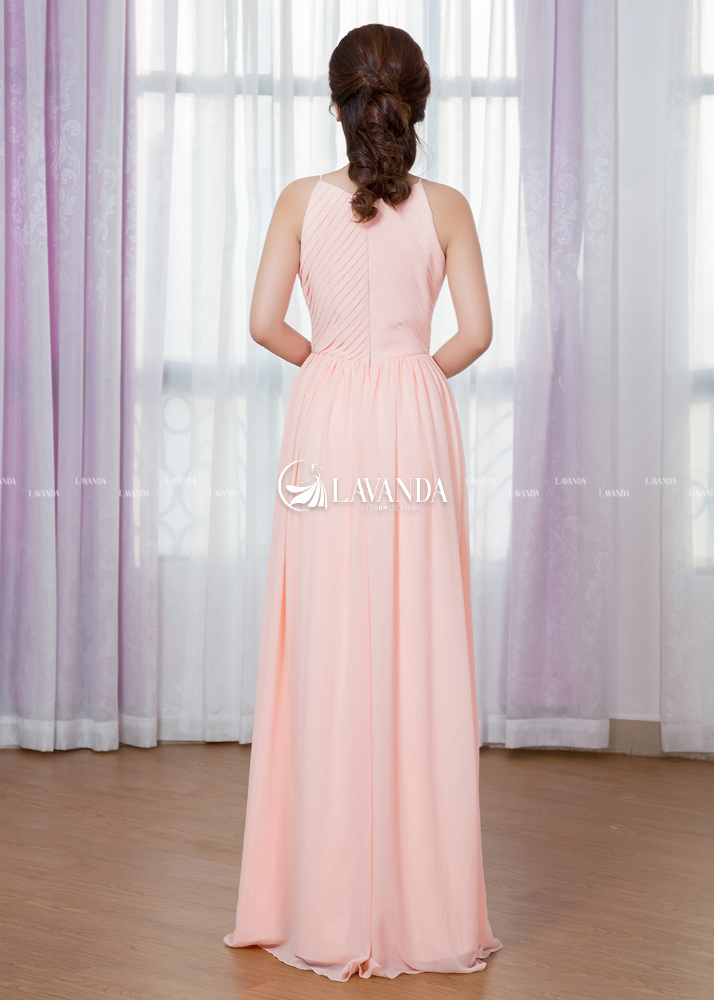HIGH NECK CHIFFON DRESS WITH SPLIT SKIRT