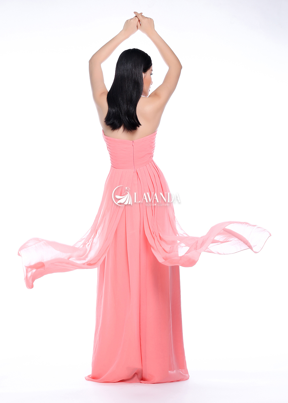 PLEATED CHIFFON BRIDESMAID DRESS WITH FULL SKIRT