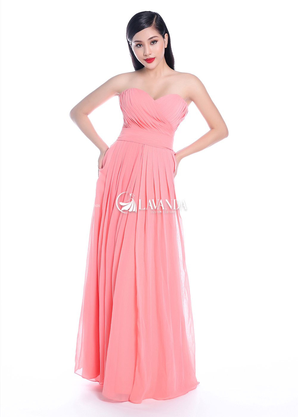 PLEATED CHIFFON BRIDESMAID DRESS WITH FULL SKIRT