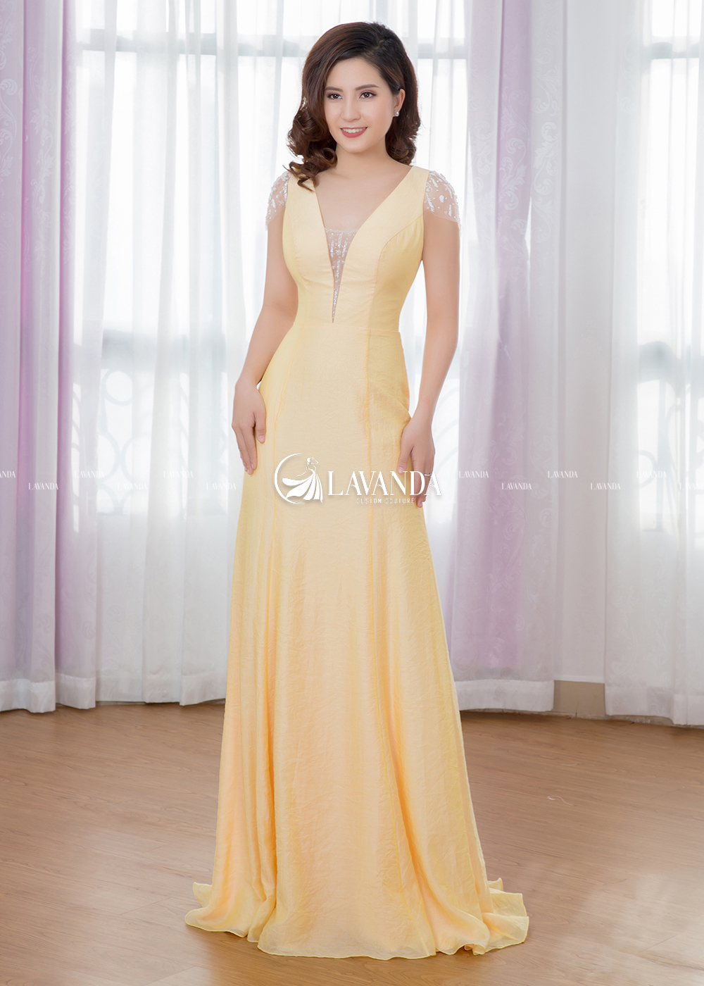 A-LINE SILK CHIFFON BRIDESMAID DRESS WITH BEADING SLEEVES