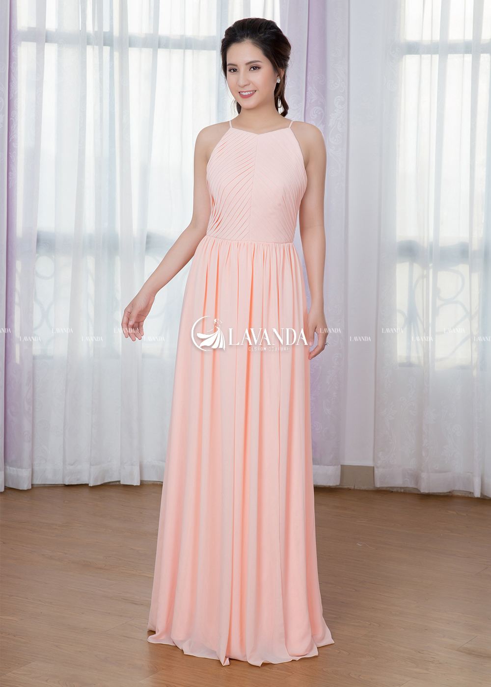 HIGH NECK CHIFFON DRESS WITH SPLIT SKIRT