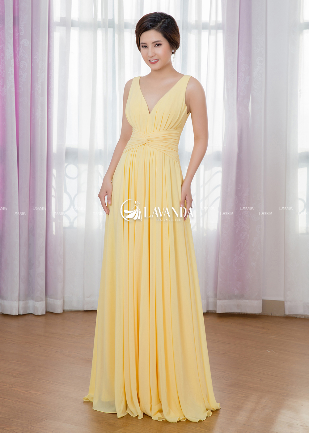 EMPIRE WAIST PLEATED CHIFFON DRESS