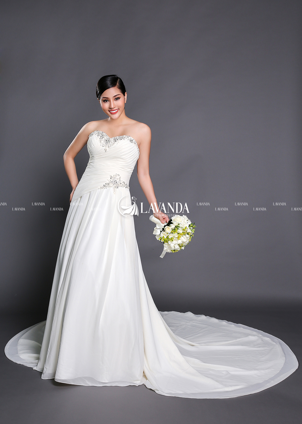 Pleated & Beaded Bodice With Corset Back Wedding Dress