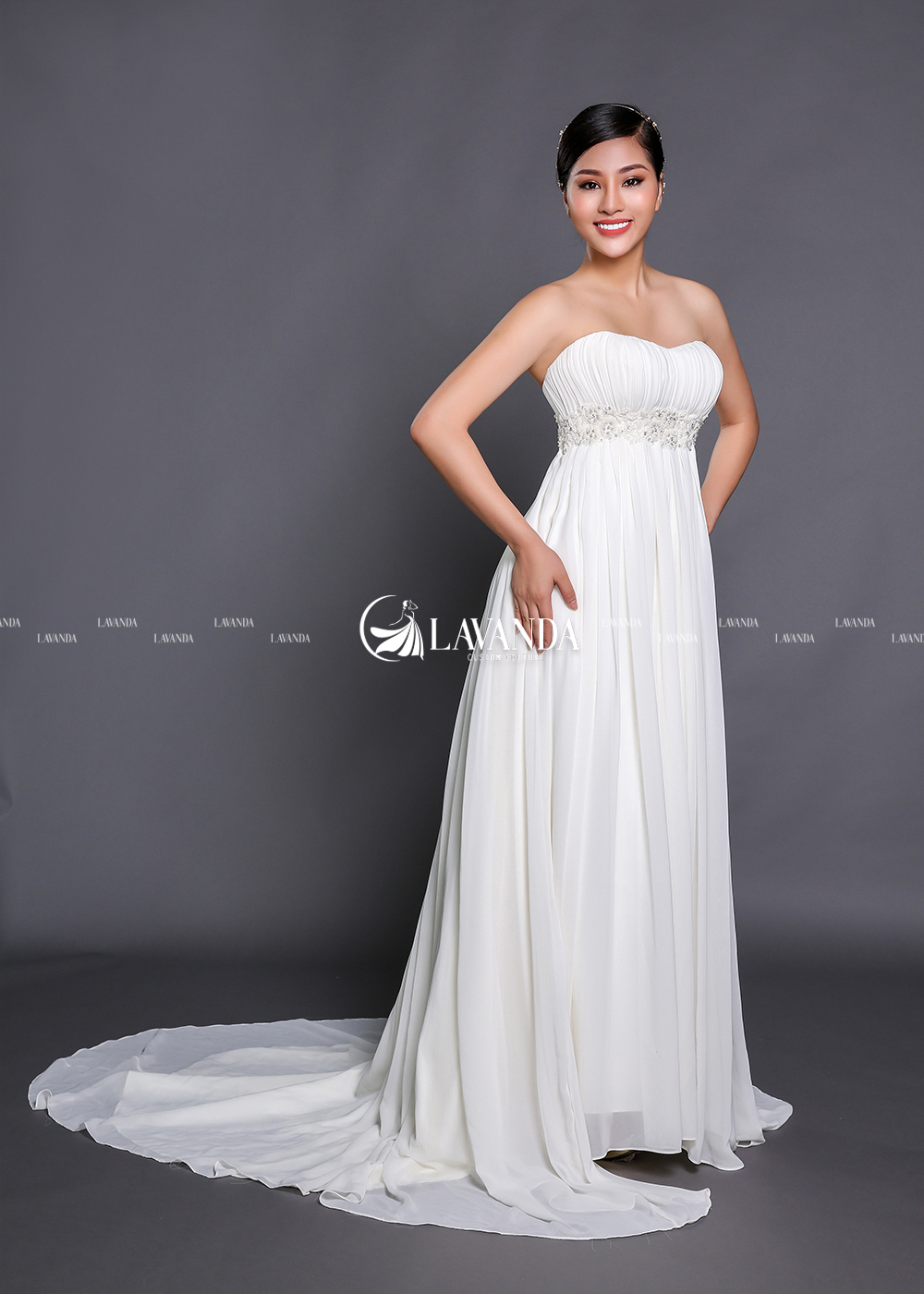 Strapless Pleated Chiffon Wedding Dress With Empire Waist